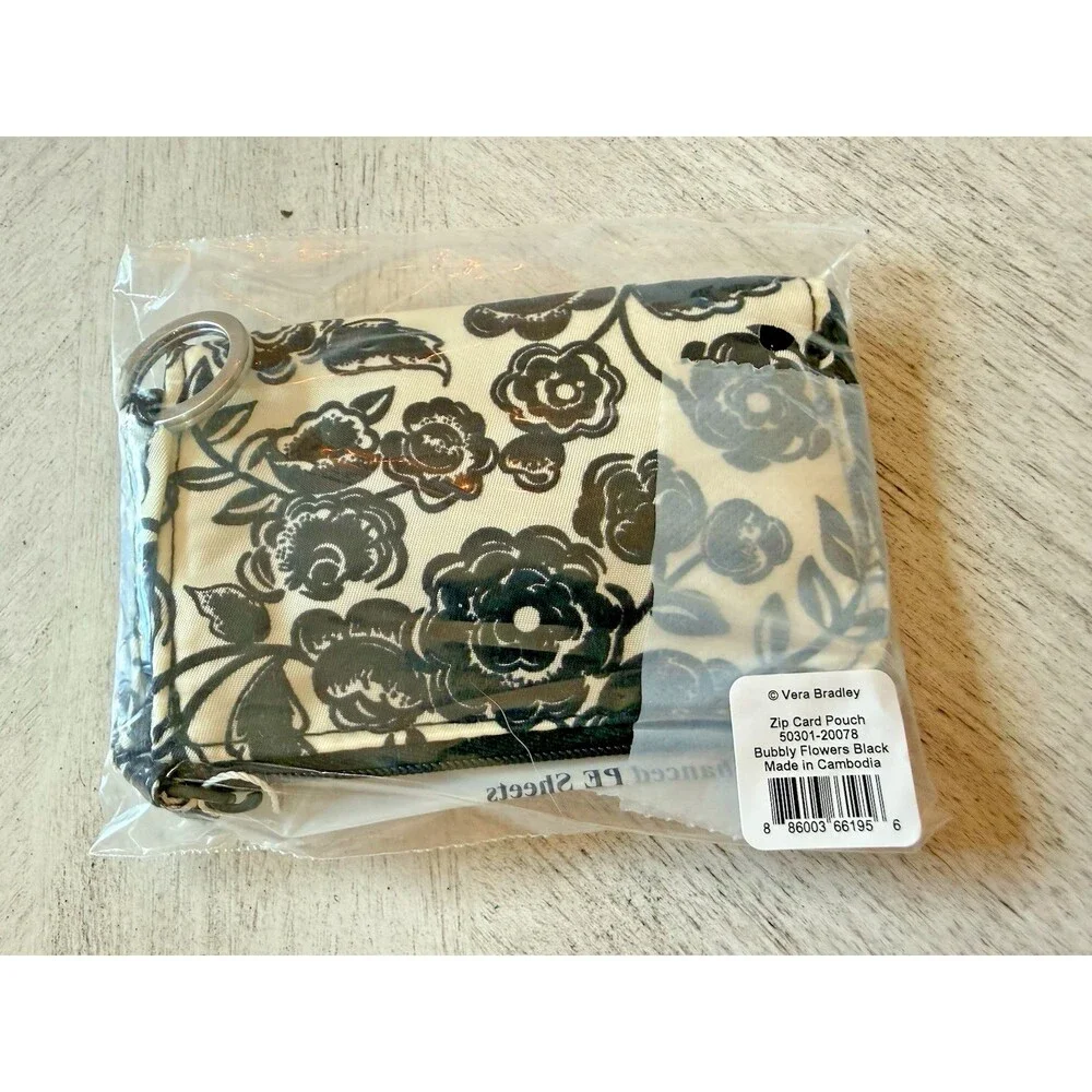 Vera Bradley Wristlet Wallet Zip Card Pouch Bubbly Flowers Black New with Tags - Picture 3 of 8